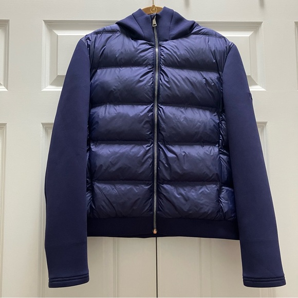 Greyson Eos Hybrid Puffer Jacket Hood Pockets Zip Navy Golf Embroidered Large - Picture 3 of 14